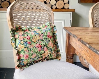 Floral cushion with frill. Floral pillow with frill. Made from a remnant of Sanderson ‘Nina’ fabric.