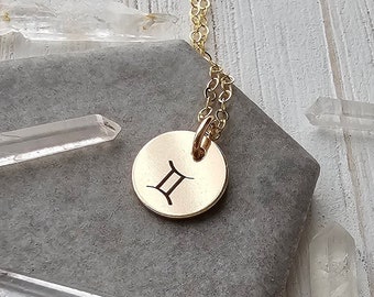 Gold Zodiac Necklace, Personalized Necklace, Birthday Necklace, Astrology Jewelry, Custom Necklace Women, Christmas Gift, Small Zodiac Coin