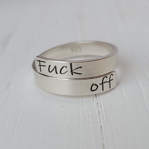 Curse Word gift, Fuck off Ring, Sterling Silver Adjustable Ring, Swear Ring, Bad Word Jewellery, Bad Word Ring, Gift for Best Friend