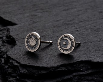 Sterling Silver Moon and Sun Stud Earrings, Mismatched Earrings, Moon Sun, Sun and Moon Jewellery, Celestial Earrings