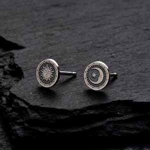 Sterling Silver Moon and Sun Stud Earrings, Mismatched Earrings, Moon Sun, Sun and Moon Jewellery, Celestial Earrings