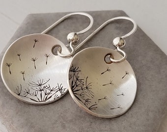 Engraved Jewelry, Dandelion, Dandelion Seeds Jewelry, Dandelion Wishes, Dandelion Earrings