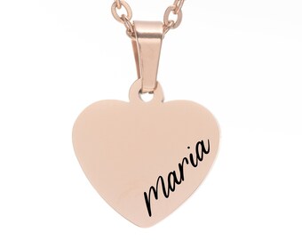 Engraved Name Necklace, Name Jewelry, Hypoallergenic Jewelry, Custom Engraving, Gold Name Necklace, Rose gold Name Necklace, Heart necklace