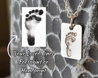 Footprint Necklace, Handprint Necklace, Push Present, Mothers Necklace, Birth Date Keepsake, Custom Engraved Jewellery, Push Present