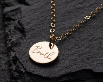 Gold Breathe Necklace, Dainty Necklace, Affirmation Jewellery, Mantra Necklace, Anxiety Gift, Mental Health Jewelry, Meaningful Gifts