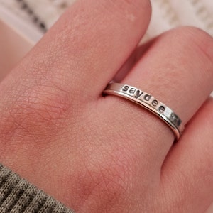 Stacking name rings, sterling silver, hammered, message ring, set of 3, stackable rings, name ring, customized rings, personalized rings