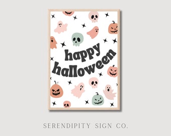 Cute Halloween Print, Halloween Printable, Spooky Wall Art, Ghost Art Print, Halloween Ghost Art, Halloween Cute Decor, Happy Halloween