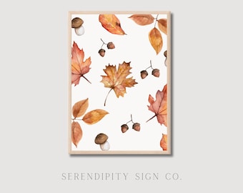 Autumn Leaves Print, Fall Decor, Printable Wall Art, Hand-Drawn Art, Cottagecore, Watercolor painting, Thanksgiving Poster