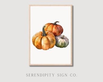 Pumpkin Watercolor Print, Fall Wall Art, Pumpkin Printable Wall Art Fall Pumpkin Painting Autumn Mantle Decor Rustic Fall Decor Thanksgiving