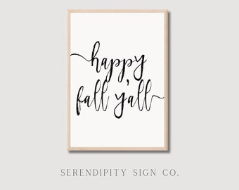 Fall Quote Print, Happy Fall Yall, Fall Printable Art, Autumn Print, Fall Wall Art, Thanksgiving Print, Hello Fall Print