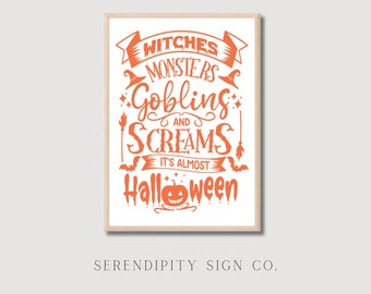 Halloween Printable Wall Decor, Book Page Print, Halloween Poster, Vintage Halloween Decoration, Witch Printable, Goblin Print, Monster Mash