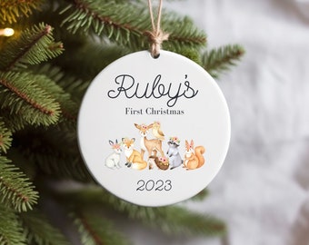 First Christmas Woodland Creatures Ornament, Baby Ornament, Woodland Creatures, New Parents Ornament, Baby's 1st Christmas Ornament