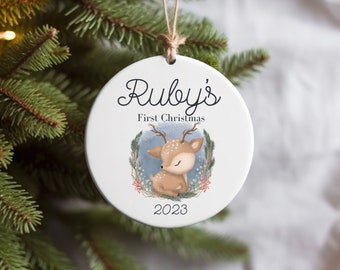 First Christmas Woodland Creature Ornament Baby Ornament Woodland Creatures New Parents Ornament Baby's 1st Christmas Ornament Doe Ornament