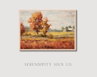 Autumn Landscape Print, Fall Landscape Printable Wall Art, Fall Wall Art, Autumn Vintage Style Oil Painting, Country Farmhouse Print