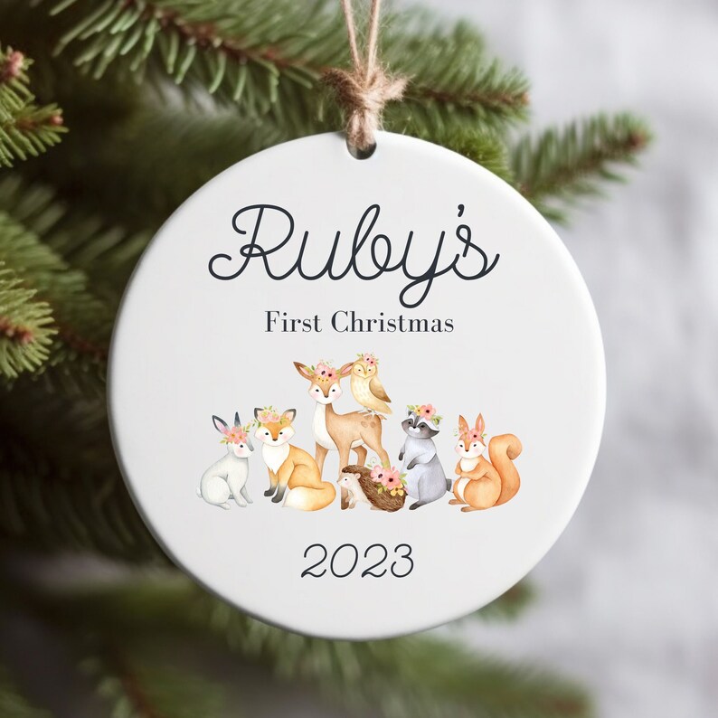 First Christmas Woodland Creatures Ornament, Baby Ornament, Woodland Creatures, New Parents Ornament, Baby's 1st Christmas Ornament image 2