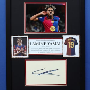 LAMINE YAMAL AUTOGRAPH limited edition 30x40 cm double mat framed artwork display Youngster Superstar Barca
