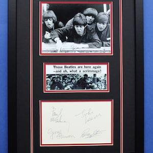 THE BEATLES AUTOGRAPHS framed artistic double mat display Beatlemania