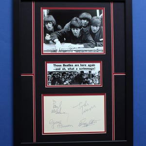 THE BEATLES AUTOGRAPHS limited edition 30x40 cm double mat framed artwork display Beatlemania