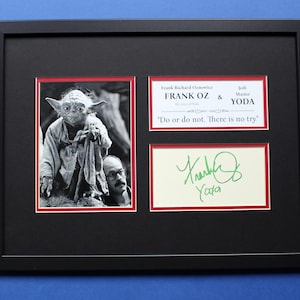 AUTÓGRAFOS DE YODA e Frank OZ emoldurados em dupla exposição artística Star Wars
