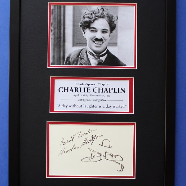 CHARLIE CHAPLIN AUTOGRAPH  framed artistic display The Tramp