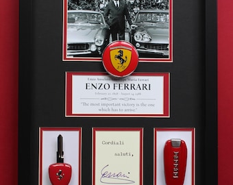 Enzo Ferrari AUTOGRAPH Deluxe DISPLAY CASE Ferrari Keys and Quote