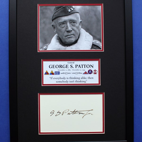 Gen. George S. Patton AUTOGRAPH DISPLAY CASE Unique Artwork WW2 Hero