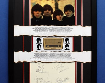 THE BEATLES AUTOGRAPHS framed artistic display Billboard Chart All No. 1