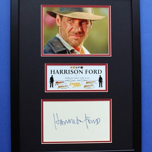 Exhibición artística enmarcada con doble tapete AUTÓGRAFO DE HARRISON FORD Tributo a Indiana Jones