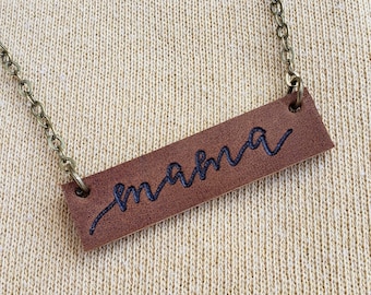 Leather Bar Necklace | Mama Necklace | Personalized Mother's Day Gift | Leather Necklace for Women | Dainty Name Necklace | Pendant Necklace