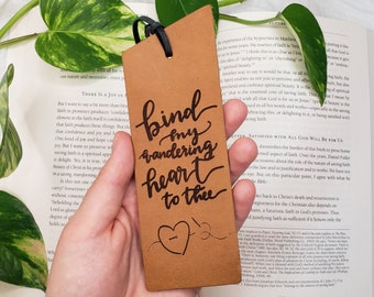 Engraved Leather Bookmark | Bind My Wandering Heart to Thee | Hymn Art | Scripture Bookmark | Bible Accessories