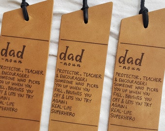 Engraved Leather Bookmark | Dad Definition | Personalized Leather Bookmark | Father's Day Gift from Daughter | Father's Day Gift from Son