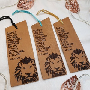 Engraved Leather Bookmark 'Course He Isn't Safe, But He's Good Chronicles of Narnia Bookmark Lion Bookmark Chronicles of Narnia Gift image 1