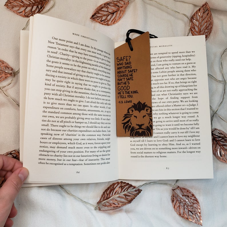 Engraved Leather Bookmark 'Course He Isn't Safe, But He's Good Chronicles of Narnia Bookmark Lion Bookmark Chronicles of Narnia Gift image 4