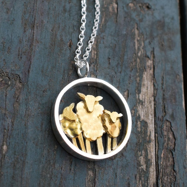 Gold & Silver Sheep Necklace, Farm Animal Jewellery, Flock of Sheep, Sheep Necklace, Gold Animal Jewellery, Gold Lamb, Silver Sheep, Sheep