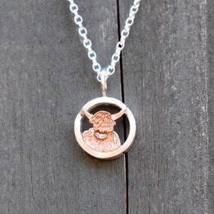Tiny Rose Gold Highland Cow Pendant, Highland Cow Necklace, Heilan Coo, Scottish Cow Necklace, Scottish Jewellery, Gold Highland Cow, Bull