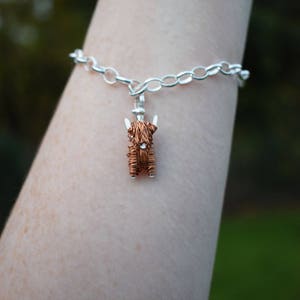 Silver and copper Highland Cow charm & bracelet, highland cow, highland cattle, Scottish jewellery, Scotland bracelet, Highland cow gift,Cow image 2