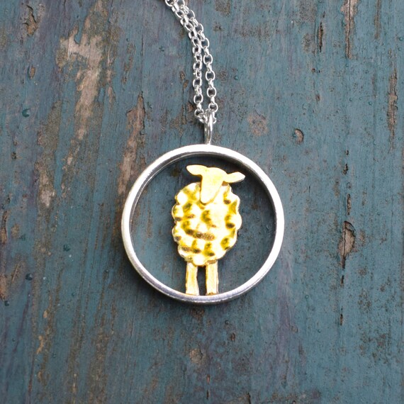 Gold Sheep Necklace Mixed Metal Necklace Animal Jewellery Sheep