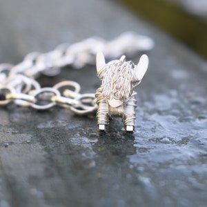 Silver Highland Cow charm bracelet: Quality Highland Cow gift for her, White highland cow, white cow, white bull, Silver highland cow gift image 1