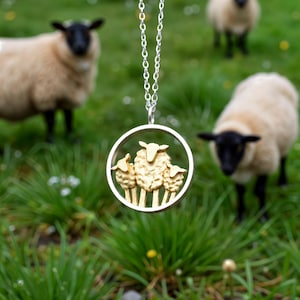 Gold & Silver Sheep Necklace, Farm Animal Jewellery, Flock of Sheep, Sheep Chain, Gold Animal Jewellery, Gold and Silver, Nature Lover Gift