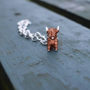 Silver and copper Highland Cow charm & bracelet, highland cow, highland cattle, Scottish jewellery, Scotland bracelet, Highland cow gift,Cow image 1