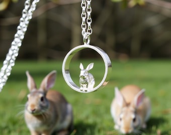 Sterling Silber Häschen-Halskette: Handgemachtes Kaninchen-Liebhaber-Geschenk