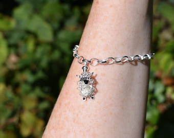 Silver Valais Blacknose Sheep Charm Bracelet: Handcrafted Sheep Jewelry