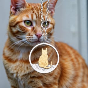 Gold & Silver Cat Necklace, Gold Cat Jewellery, Gold Cat Pendant, Gift for Cat Lover, Ginger Cat, Gat Present for Woman