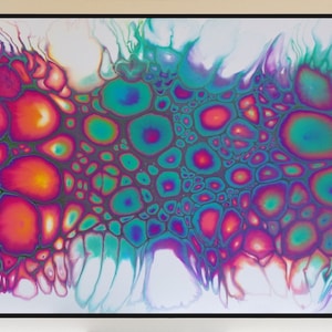 Large Framed Fluid Acrylic Painting Pour Art Modern Abstract Contemporary Cells Resin Finish - by Maria Brookes - 1580x735 mm (62x29 inches)