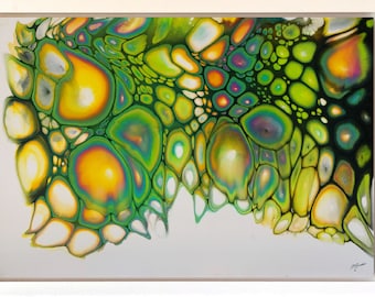 Framed Fluid Acrylic Painting Pour Art Modern Abstract Contemporary Cells Resin Finish - by Maria Brookes - 935 mm x 670 mm framed