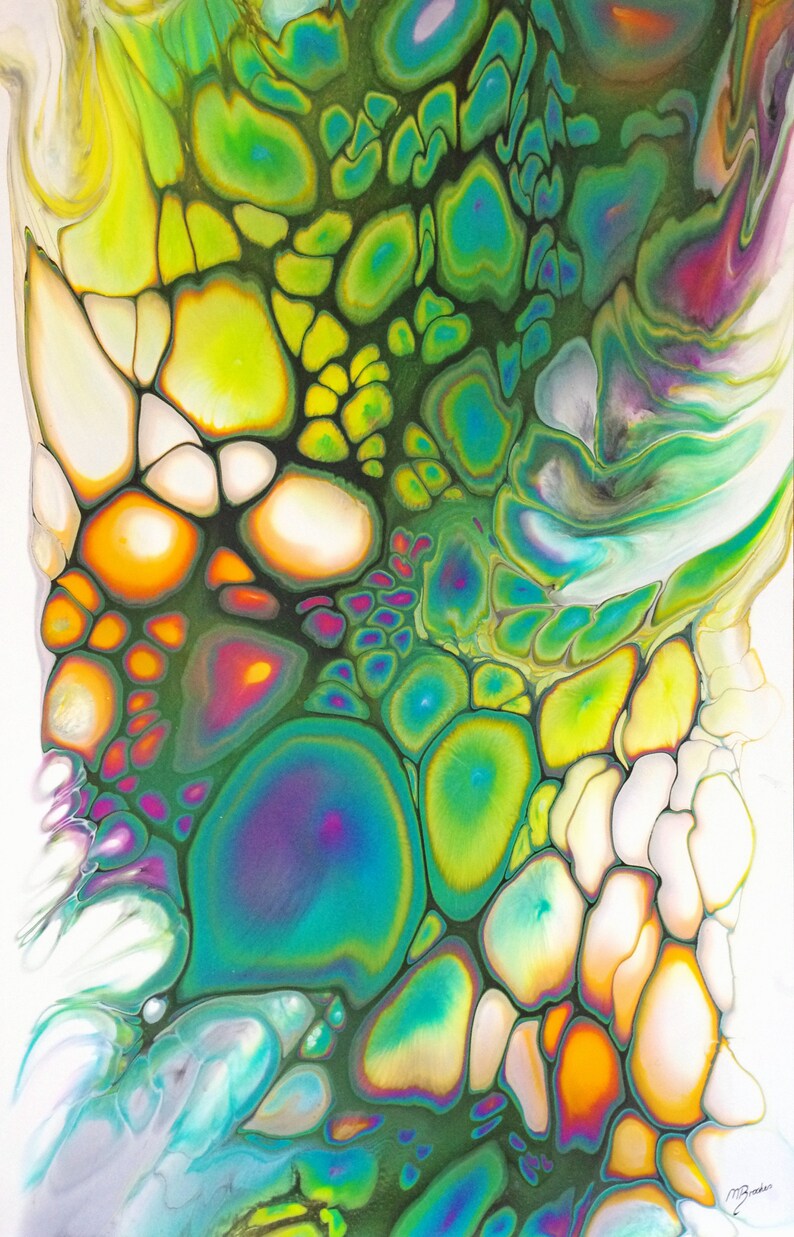 Framed Fluid Acrylic Painting Pour Art Modern Abstract Contemporary