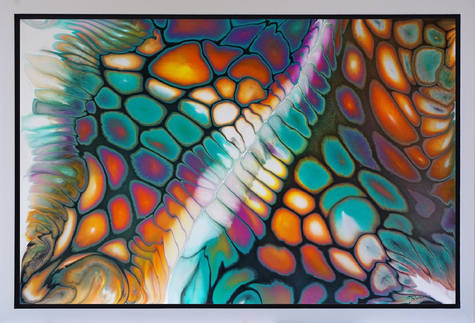 Framed Fluid Acrylic Painting Pour Art Modern Abstract Contemporary