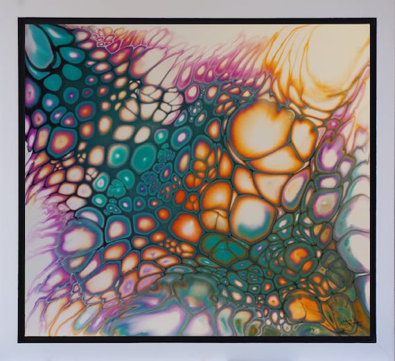 ON OFFER Framed Original Fluid Acrylic Pour With Resin Finish