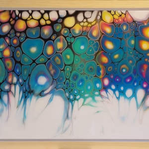 Framed Fluid Acrylic Pour Painting: Modern Abstract Resined Art