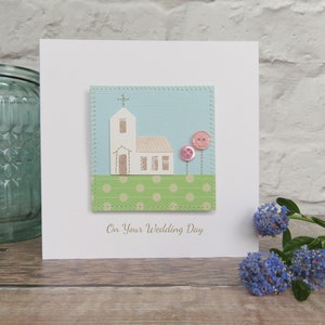 Carte de mariage à l'église, de baptême ou d'ordination faite main avec coutures et texte personnalisé